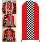 Shein 1 pieza Telón de fondo con arco a cuadros rojos y negros con tema de carreras, tela de fondo de 80*180cm adecuada para soporte de arco, decoración de
