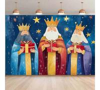 Shein 1 pieza Telón de fondo fotográfico plano 2D, "Feliz Cumpleaños" Tema de la Natividad de los Tres Reyes, Tela de fondo plano 2D, Decoración de fondo, A