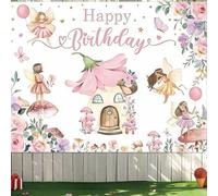 Shein 1 pieza - Telón de fondo para fiesta de cumpleaños del país de las maravillas de cuentos de hadas - Fondo fotográfico de flores y setas imaginativas,