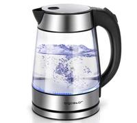 Shein 1 pieza Tetera eléctrica de 1,7L, jarra de vidrio de acero inoxidable, 2200W, con iluminación LED, apagado automático, filtro extraíble, base giratori