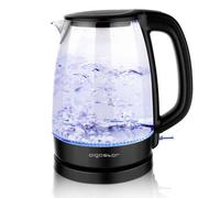 Shein 1 pieza Tetera eléctrica de 1.7L, tetera de vidrio, 2200W, retroiluminación LED, base giratoria 360°, con filtro, protección contra sobrecalentamiento