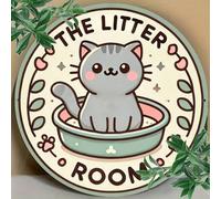 Shein 1 pieza "The Litter Room" Placa redonda con diseño de gato, 7.8x7.8 pulgadas, letrero vintage para decoración de hogar, bar, cafetería, garaje, boda,