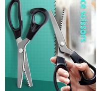 Shein 1 pieza Tijeras profesionales de acero inoxidable negro con filo dentado en zigzag para tela, cuero, artesanía y arte. Tijeras resistentes con mango e