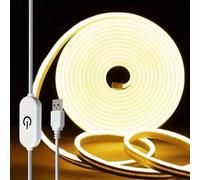 Shein 1 pieza Tira de luz de neón flexible LED blanca cálida y blanca (100-500 cm), alimentada por USB de 5V, con control táctil, adecuada para decoración i