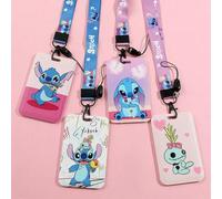 Shein 1 pieza Titular de tarjeta de estudiante con diseño de Stitch de Disney, estuche retráctil para tarjeta de identificación, pase de metro, monedero min