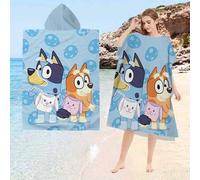 Shein 1 pieza Toalla con capucha de poliéster con diseño de Bluey, diseño adorable de Bluey, poncho, bata, estilo único de teñido anudado, súper absorbente,