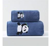 Shein 1 pieza Toalla de baño de felpa de coral/microfibra, 1 set (toalla de baño + toalla de mano) con bordado de panda, gruesa, súper absorbente, sin pelus