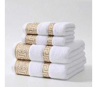 Shein 1 pieza Toalla de baño de lujo clásica con bordado de hilo dorado, suave, absorbente, que no suelta pelusa, ligera, adecuada para parejas, hogar, baño