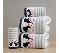 Shein 1 pieza Toalla de baño/toalla de mano con bordado de dibujos animados, toallas a rayas para el baño, la piscina, diferentes tamaños se venden por sepa