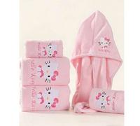 Shein 1 pieza Toalla de mano y toalla de baño suave y absorbente de felpa coral con el personaje de dibujos animados Sanrio Hello Kitty, esenciales de baño.
