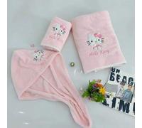 Shein 1 pieza Toalla de mano y toalla de baño suave y absorbente de felpa coral con el personaje de dibujos animados Sanrio Hello Kitty, esenciales de baño.