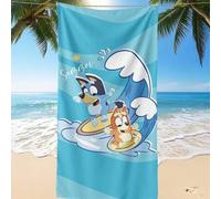 Shein 1 pieza Toalla de playa Bluey, toalla de baño con estampado de surf y Bluey, toalla de baño de estilo de moda, toalla de microfibra súper absorbente p