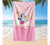 Shein 1 pieza Toalla de playa Bluey, toalla de baño con estampado de unicornio y Bluey, toalla de moda de estilo de playa, toalla de baño súper absorbente y