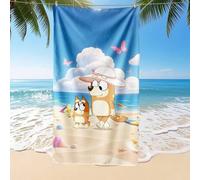 Shein 1 pieza Toalla de playa con diseño de Bluey y mariposa, toalla de baño de estilo de moda, toalla de microfibra súper absorbente, ligera y portátil, co