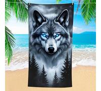 Shein 1 pieza Toalla de playa con diseño de lobo y bosque, toalla de microfibra extra grande y ultra suave, toalla de baño súper absorbente, adecuada para v