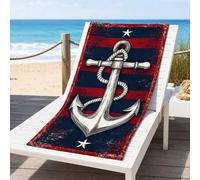 Shein 1 pieza Toalla de playa con rayas y ancla, manta de playa extra grande de microfibra súper suave, toalla de baño súper absorbente, adecuada para viaje