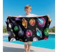 Shein 1 pieza Toalla de playa con tema del universo y los planetas, manta de playa extra grande de microfibra súper suave, toalla de baño súper absorbente,