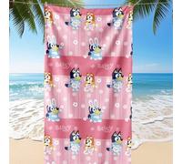Shein 1 pieza Toalla de playa de Bluey, toalla de baño con el diseño de Bluey y sus amigos, toalla de moda para la playa, toalla de baño súper absorbente y