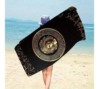 Shein 1 pieza Toalla de playa de lujo con diseño de Medusa griega - Extremadamente suave, de secado rápido en poliéster, con patrones de oro y negro a la mo