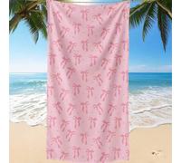 Shein 1 Pieza Toalla de Playa de Microfibra con Estampado de Lazo Rosa, Súper Absorbente, Suave, Ligera & Portátil. Resistente al Viento, al Sol & Anti-Aren