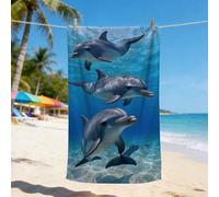 Shein 1 pieza Toalla de playa de microfibra con estampado realista 3D de delfín, secado rápido, resistente a la arena, súper absorbente, toalla de natación,