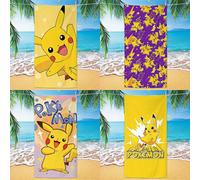 Shein 1 pieza Toalla de playa de Pokémon Pikachu, con una longitud de 160 cm y un ancho de 80 cm. Hecha de material de fibra superfina, es suave y cómoda, c
