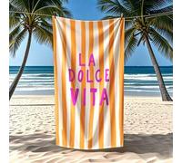 Shein 1 pieza Toalla de playa de verano italiano "Sweet Life" - Diseño de rayas vibrantes, tela de poliéster ultra suave y de secado rápido, adecuada para p