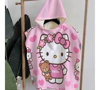 Shein 1 pieza Toalla de playa estampada con Hello Kitty y Kuromi, capa de baño de microfibra tipo poncho