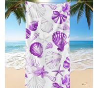 Shein 1 pieza Toalla de playa estampada, toalla de baño con diseño de concha púrpura, toalla de moda para la playa, toalla de baño súper absorbente de micro
