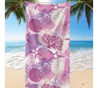 Shein 1 pieza Toalla de playa estampada, toalla de baño con estampado de mariscos rosados y morados, toalla de moda para la playa, super absorbente de micro