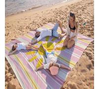 Shein 1 pieza Toalla de playa extra grande a rayas rosa & amarillo de la serie bohemia del sol, a prueba de arena y de secado rápido, adecuada para 1-3 adul