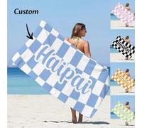 Shein 1 pieza Toalla de playa personalizada con nombre personalizado, disponible en ocho estilos a rayas y siete tamaños diferentes, con un patrón de cuadro