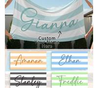 Shein 1 pieza Toalla de playa personalizada con nombre, toalla de microfibra, toalla de playa a rayas personalizada, mejor regalo de viaje, regalo para amig