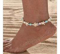 Shein 1 pieza Tobillera de estilo bohemio premium con estrella de mar y tortuga, estilo europeo y americano, cuerda tejida con cuentas para niños, para la p