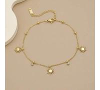 Shein 1 pieza Tobillera de mujer de acero inoxidable con circonita cúbica de sol, tobillera, joyería de acero inoxidable, joyería de oro, verano, playa, joy