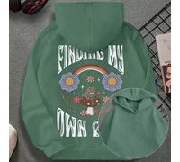 Shein 1 pieza/Un patrón de una rana brillante posada sobre un hongo, junto con el eslogan de letras "fundando mi propio camino" impreso en la prenda, sudade