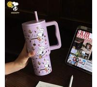 Shein 1 pieza Vaso aislado de gran capacidad de 900ML con diseño de Snoopy, botella de agua portátil y enfriadora para exteriores, taza para auto de acero i