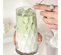 Shein 1 pieza, Vaso de vidrio de 480ml con patrón de diamante, elegante vaso de agua, vaso de jugo de tallo alto, adecuado para bebidas de verano, vaso tran