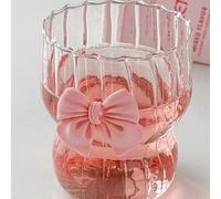 Shein 1 pieza Vaso de vidrio resistente a altas temperaturas y muy atractivo de 350ml con lazo rosa (sin la pajita que se muestra en la imagen), vaso de cri