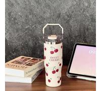 Shein 1 pieza Vaso térmico de acero inoxidable de doble pared de 30 oz con patrón pintado a mano de cereza y corazón, taza de fondo plano, taza de café, vas