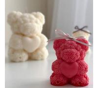Shein 1 pieza Vela con forma de oso con corazón de rosa, decoración de dormitorio hecha a mano y creativa, regalo ideal para niñas, vela con fragancia román