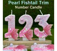 Shein 1 pieza Vela de cumpleaños con cola de sirena de perla rosa, números 0-9, estilo creativo nuevo, tema de océano de sirena, adecuada para decoración de