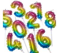 Shein 1 pieza Vela de cumpleaños con forma de globo de degradado arcoíris del 0 al 9, vela con número, vela decorativa para pastel, adecuada para fiesta rom