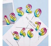 Shein 1 pieza Vela de cumpleaños con forma de globo de degradado de arcoíris 0-9, vela con número, vela decorativa para pastel, adecuada para fiesta románti