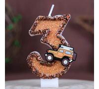 Shein 1 pieza Vela de cumpleaños con forma de vehículo todoterreno naranja con contorno hecho a mano, decorada con brillo, números de 0 a 9, decoración crea