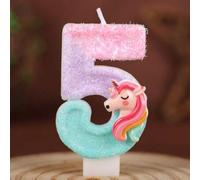 Shein 1 pieza Vela de cumpleaños con número 0-9 de unicornio holográfico, estilo creativo nuevo, tema de cuento de hadas, adecuada para decoración de pastel
