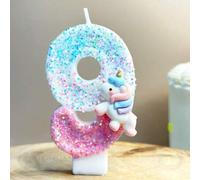 Shein 1 pieza Vela de cumpleaños con tema de unicornio rosa, Suministros de fiesta de cumpleaños con números de dibujos animados del 0 al 9, Decoración de p