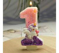 Shein 1 pieza Vela de número de cumpleaños de unicornio morado, vela de número 1 con purpurina, adecuada para decoración de fiesta de cumpleaños con tema de