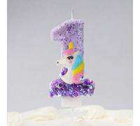 Shein 1 pieza Vela de número de cumpleaños de unicornio morado, vela de pastel con número 1 brillante con lentejuelas, adecuada para celebraciones de aniver
