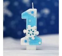Shein 1 pieza Vela de número de cumpleaños, vela de cumpleaños grande con copos de nieve blancos y azules, vela con lentejuelas para decoración de pasteles,